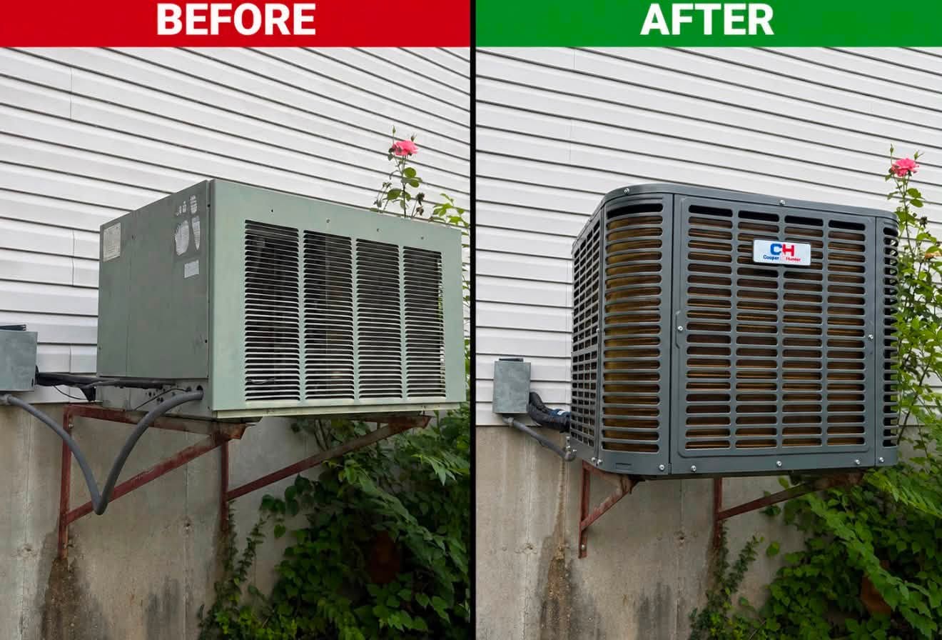 Before: the older outdoor AC unit